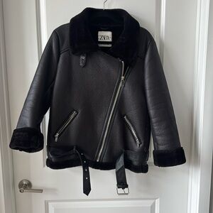 ZARA faux leather fur moto jacket